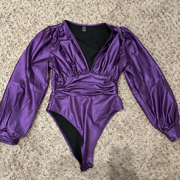 Purple PU Leather Women's Bodysuit - Picture 2 of 7